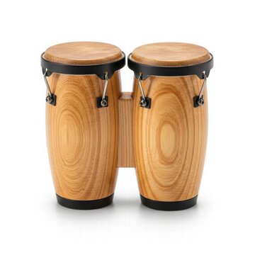 Bongo Drums - Rhythmic Resonance: A pair of wooden bongo drums, each meticulously crafted and showcasing the natural grain, stand ready to bring music.
