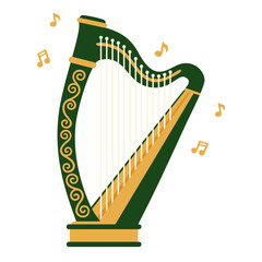 Obraz premium Irish Harp with Musical Notes St Patrick’s Day Flat Vector