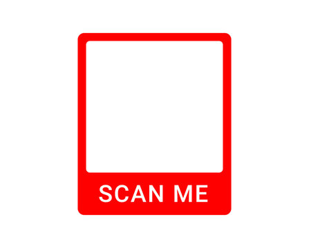Scan Me QR Code Red Frame Template with Button Isolated on PNG Background, 