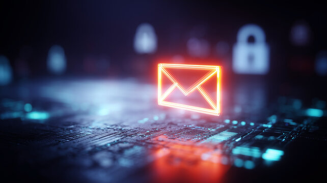 Email icon beside padlocks representing encrypted communication and data privacy security.
