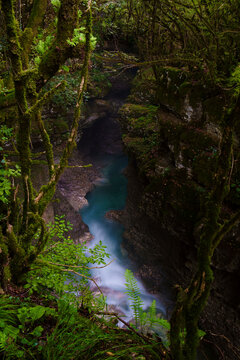 Martvili canyon in Georgia. Beautiful natural canyon with view of the mountain river Abasha