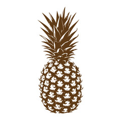 Obraz premium Grunge texture Pineapple fruit illustration in brown color on white background Vintage Style