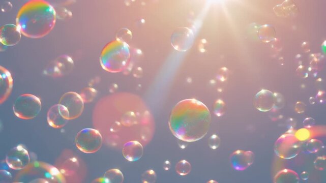 Iridescent Soap Bubbles Floating in Sunlight Generative AI
