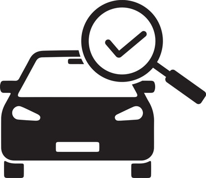Car Inspection and Verification Icon with Magnifying Glass