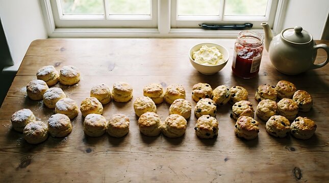 Traditional British Scones Arranged to Spell Word on Wood