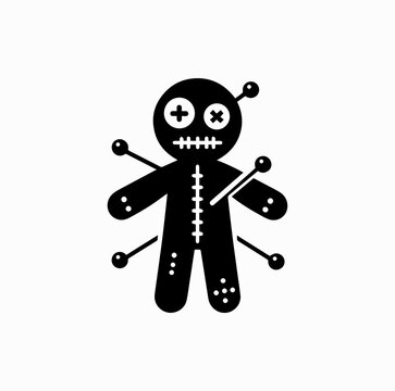 Voodoo Doll Icon, Magic Curse Symbol Silhouette