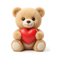Obraz premium Cuddly Teddy Bear Holding Heart Isolated on Background , Valentines Day