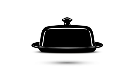 Sleek Black Ceramic Butter Dish with Lid Isolated on White.