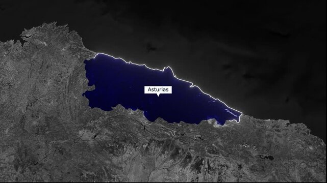 Asturias Map Highlighted on Satellite Terrain Animation	