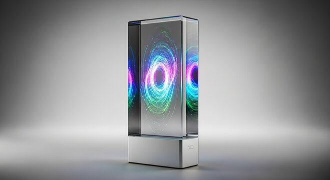 Modern computer tower with colorful lights.