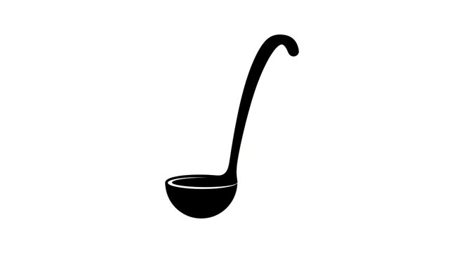 Simple black ladle silhouette kitchen utensil icon isolated on white background.