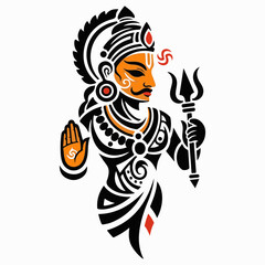 Lord Shiva Hindu Deity Illustration in Tribal Tattoo Style Holding Trident and Blessing Mudra