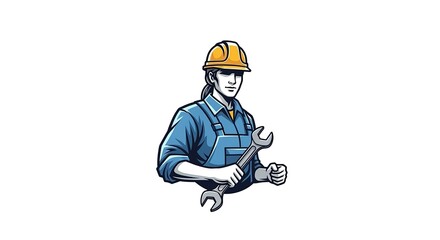 Skilled female mechanic in hard hat holding wrench.