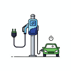 Naklejka premium Electric Vehicle Charging Station with Car for Sustainable Transportation