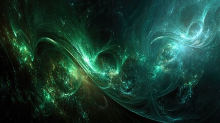 Abstract Space Nebula With Glowing Green Teal Colors