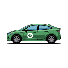 Fototapeta premium An eco-friendly green car with a leaf logo on a white background