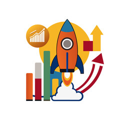 Vector illustration of a businessman's hand guiding a success graph with arrows and home icons to represent a real estate finance concept