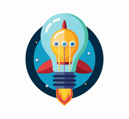 Vector illustration of a bright light bulb icon symbolizing a creative business idea and innovation concept with a glass lamp design representing electric energy and power