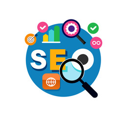 A 3d vector illustration of a magnifying glass focusing on business text as a web icon for an internet search concept