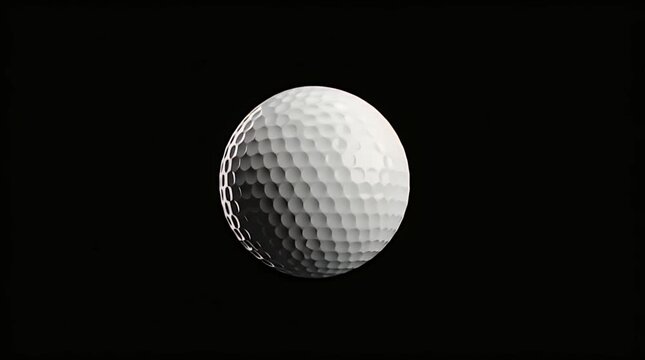 Detailed white golf ball with dimples on black background