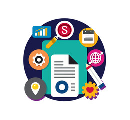 Flat vector business illustration of a mobile phone with social media icons and web marketing symbols for a modern internet communication network concept