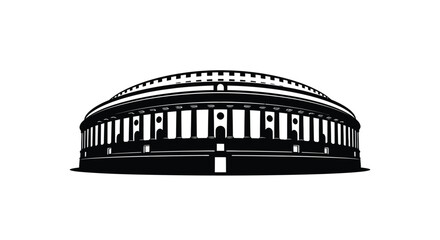 A striking black and white image depicts a domed building with a detailed facade presented as a silhouette high quality professional modern © rabbivay