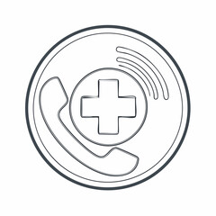Obraz premium Outline icon of an emergency medical call with a telephone and a cross symbol.