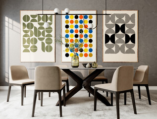 Naklejka premium Large luxury modern bright interiors Living room mockup illustration 3D rendering Digitally Generated Image