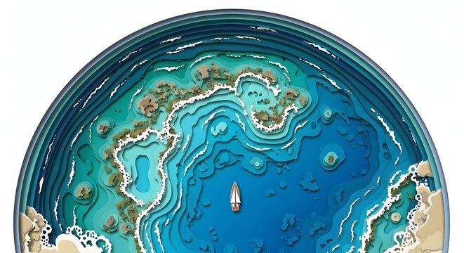 Earth Hemisphere Paper Cut with Ocean Topography
