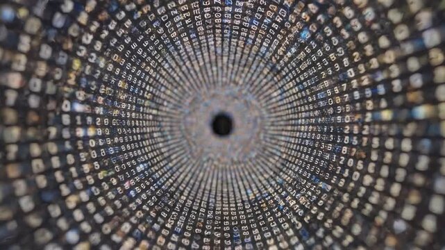 Abstract Digital Tunnel of Binary Code Data Flow.