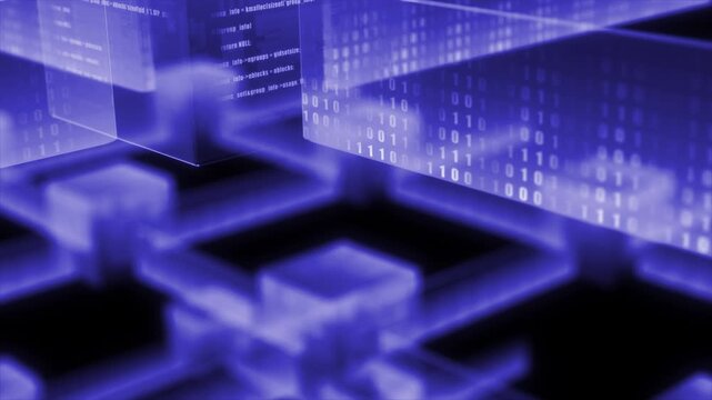 Flying through white color blockchain network with binary code cybersecurity futuristic design technology background 