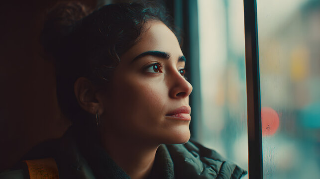 Daydreaming at the Window: A woman gazes out a window, lost in thought. Captured in a moment of contemplation, the image exudes serenity and introspective beauty. 