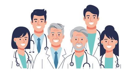 Fototapeta premium Healthcare Heroes in Unity: A harmonious group of healthcare professionals, each radiating warmth and expertise, stand together in a show of unity and dedication to well-being.
