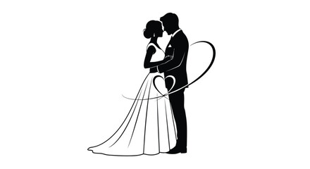 A newlywed couple embraces tenderly their forms creating a romantic and heartwarming image silhouette high quality professional detailed modern elegant stylish clean