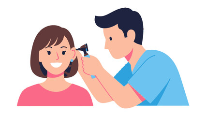 Fototapeta premium Medical Checkup Illustration: A doctor uses an otoscope to examine a patient's ear, fostering a sense of care and health.