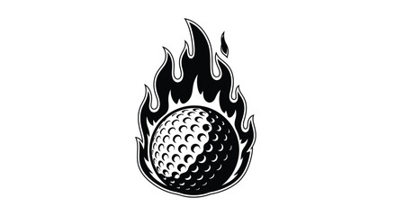 A fiery golf ball graphic with dynamic flames engulfing it presented as a striking silhouette high quality professional detailed modern elegant stylish