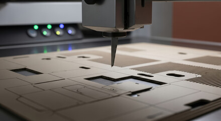 Laser cutter cutting cardboard sheet with precision industrial machine