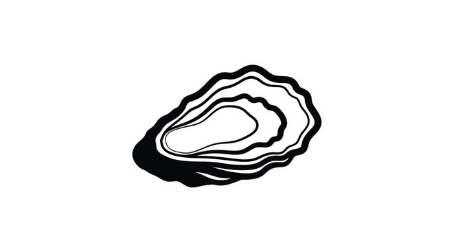 A striking black and white illustration depicts an oyster shell with intricate details rendered as a silhouette high quality professional detailed modern
