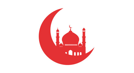 Obraz premium Red mosque and crescent moon symbol of Islam.