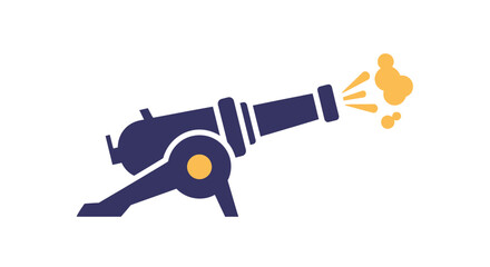 Cannon firing a projectile in a simple graphic illustration. © Haroh