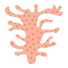 Obraz premium Pink branching coral with spots. Flat vector illustration of tropical marine reef element isolated on whitE