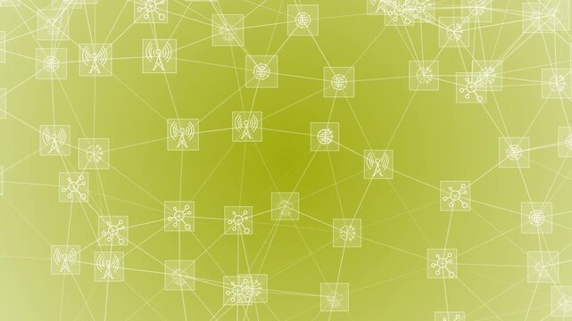 Yellow color glowing nodes connected by lines data transfer digital document and cloud storage futuristic design loopable technology 3D background