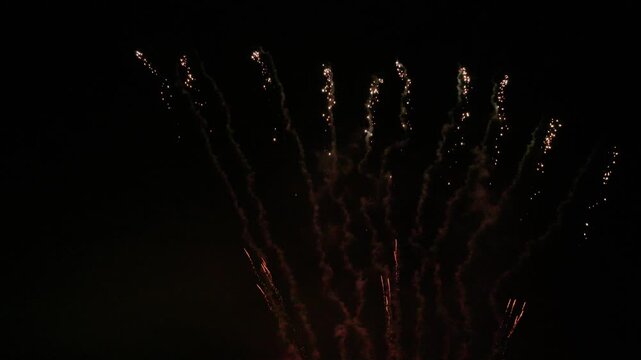 Drone footage of fireworks celebration during a summer event.