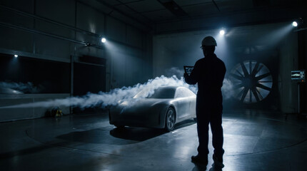 Car in Lab Test Wind Tunnel