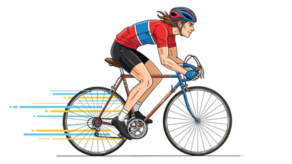 Naklejka premium Dynamic Road Cyclist Illustration with Speed Lines. Person on Bicycle in Helmet and Jersey.