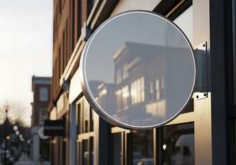 Obraz premium Blurred city street scene reflected in convex security mirror on building