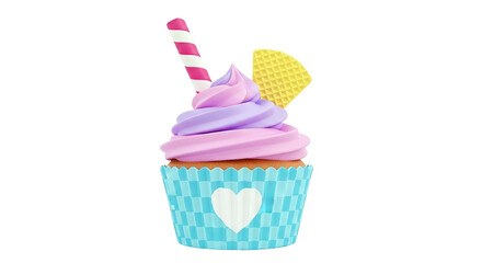 Whimsical Cupcake with Pink and Purple Swirl Frosting