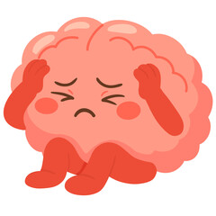 Obraz premium Cartoon Illustration of Brain Character Having a Headache 