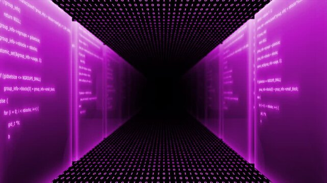 Pink color computer programming binary code sci fi tunnel futuristic design black seamless technology background