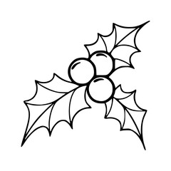 minimalist mistletoe branch icon with holly berries outline © Zen20